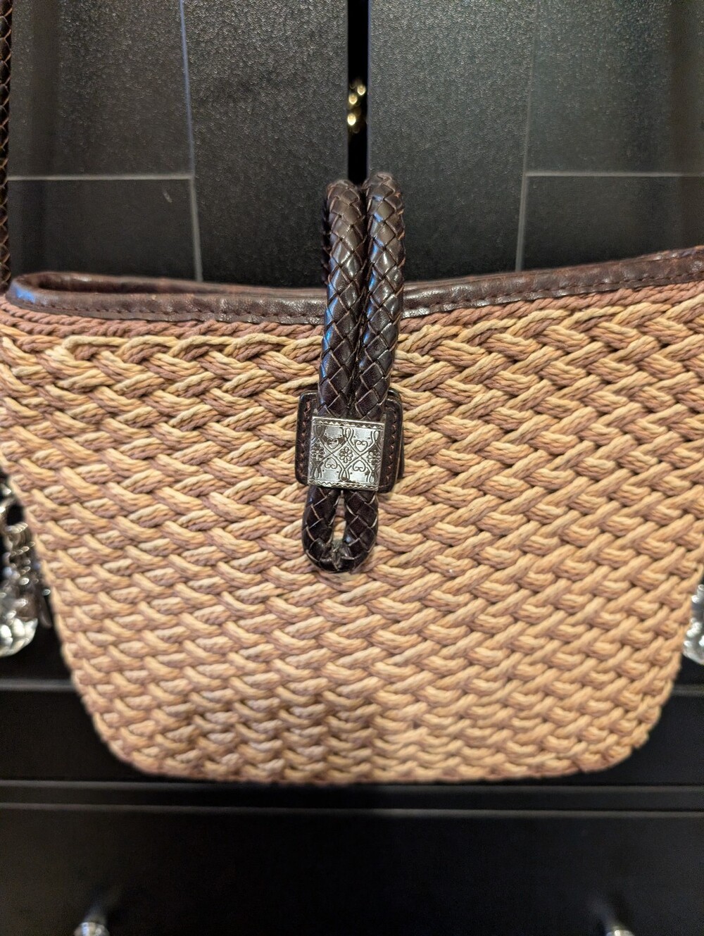 Vintage Brighton Woven Jute And Straw Crossbody/Shoulder Bag.